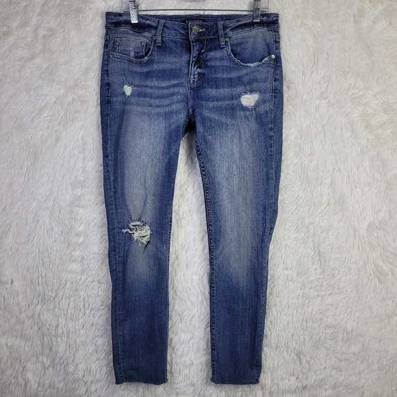 Sz 30 Vigoss Classic Fit Jagger Skinny Distressed Raw Hem 28" Crop Jeans - Picture 1 of 11